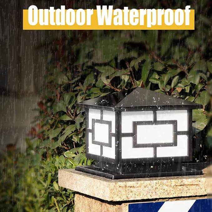 Pillar Lights Outdoor, IP65 Waterproof Column Lights Outdoor Rustproof Aluminum Glass Pillar Light Fixtures Fence Column Post Light Traditional Landscape Lighting E26