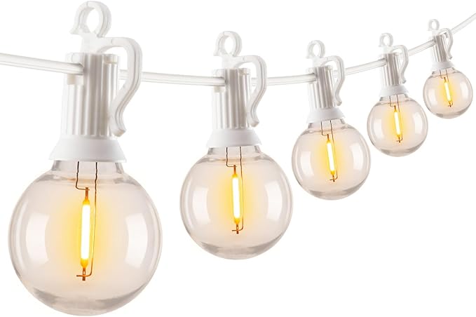 Brightown Outdoor String Lights, 29FT G40 LED IP65 Waterproof Patio Lights | 12 Shatterproof Edison Bulbs, Plug-In, Dimmable, Connectable, Hanging Light for Backyard Porch Party Decorative, White Wire