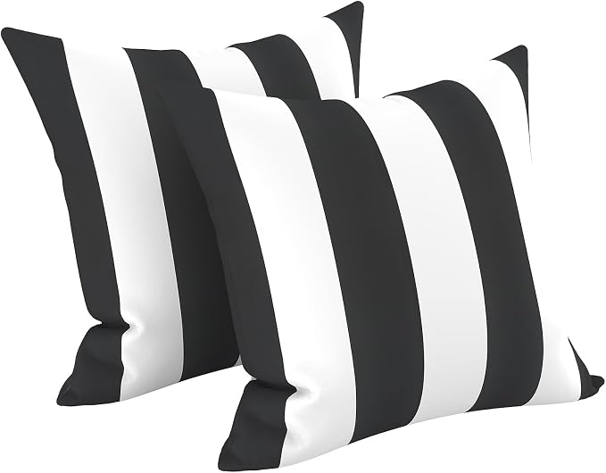 LVTXIII Outdoor/Indoor Throw Pillows, Decorative Throw Pillows with Inserts, 18”x18” Square Pillows for Bed, Couch, Sofa and Patio Furniture (Set of 2, Cabana Black)