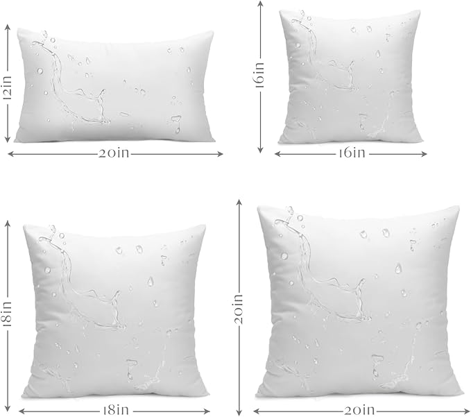 Ashler 16 x 16 Outdoor Pillow Inserts Set of 4 Water Resistant | Throw Pillow Inserts, Hypoallergenic Pillow Insert, For Patio, Bench, Garden, Indoor Outdoor Decorative