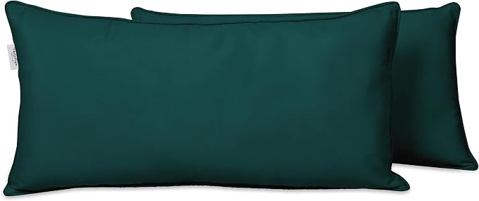 Indoor/Outdoor Polyester Fabric Lumbar Pillow Cover, All-Weather Waterproof Rectangular Cushion Case for Patio Furniture, 12 x 18 Set of 2 -Teal Blue