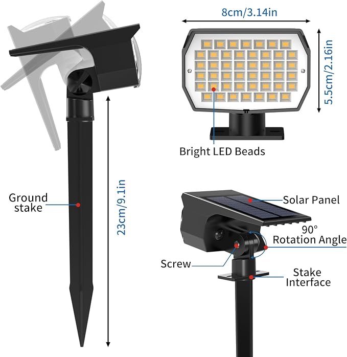 Tadyreal Solar Spot Lights Outdoor 10 Pack, [46 LED/3 Modes] Solar Landscape Spotlights Waterproof, 2-in-1 Auto On/Off Solar Powered Lights for Outside Yard Garden Wall Pathway(Warm White)