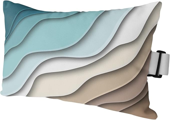 Geometric Ombre Lounge Pillows Outdoor, Aesthetic Turquoise Brown White Gradient Abstract Head Pillow, Modern Waterproof Patio Furniture Lumbar Pillow with Adjustable Elastic Strap for Recliner Beach