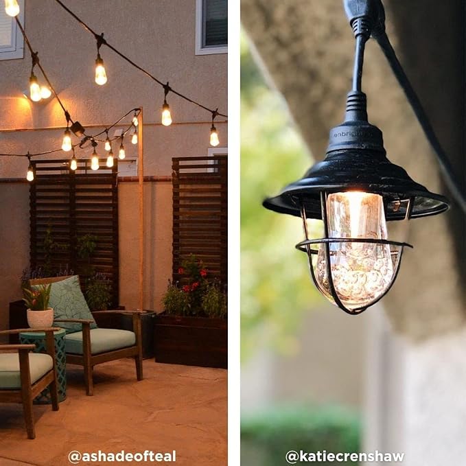 Enbrighten Vintage Outdoor String Lights, 48ft, 24 Bulbs, White Light Only | 2700K Warm White Light, Weatherproof, Shatterproof Acrylic Bulbs, Drop Cord, Easy Install Keyholes, Linkable up to 350ft