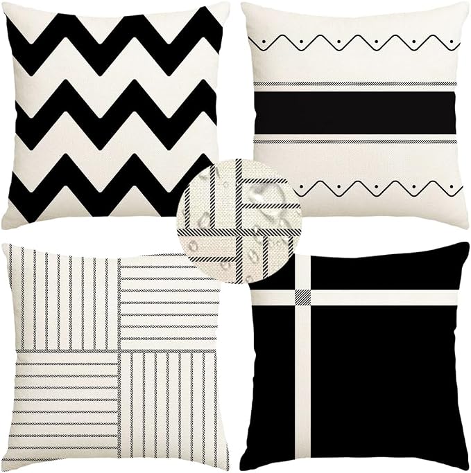 RABUSOFA Outdoor Pillow Covers 20x20 Black Modern Geometry Decor Set of 4 | Chevron Zigzag,Not Insert,Waterproof Fabric,Machine Washable,Invisible Zipper,Decoration for Patio Furniture Sunbrella Couch