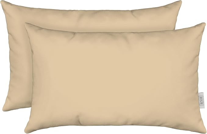 RSH Décor - Jumbo Lumbar Pillow Covers – Set of 2 | 26" x 16" | Outdoor Use – Patio, Lounge, Adirondack, Deck | Water & Fade-Resistant | Includes Down-Alternative Inserts | Tan