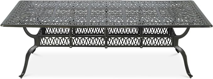 VIVIJASON 94.5" Patio Dining Table for 8-10 People, Large Rectangle Cast Aluminum Dining Table with 2" Umbrella Hole, Weather-Resistant Patio Dining Table for Deck Garden Backyards, Dark Bronze