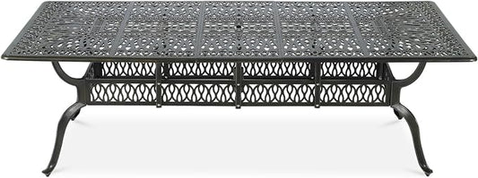 VIVIJASON 94.5" Patio Dining Table for 8-10 People, Large Rectangle Cast Aluminum Dining Table with 2" Umbrella Hole, Weather-Resistant Patio Dining Table for Deck Garden Backyards, Dark Bronze