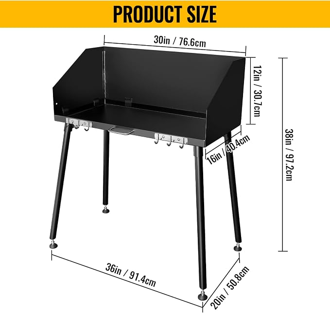 Carbon Steel Camp Cooking Table,30x16 Inch Dutch Oven Table,with Three-Sided Windscreen and Four Legs for Grill Travel Table Outdoor Picnic,Beach,BBQ,Backyards