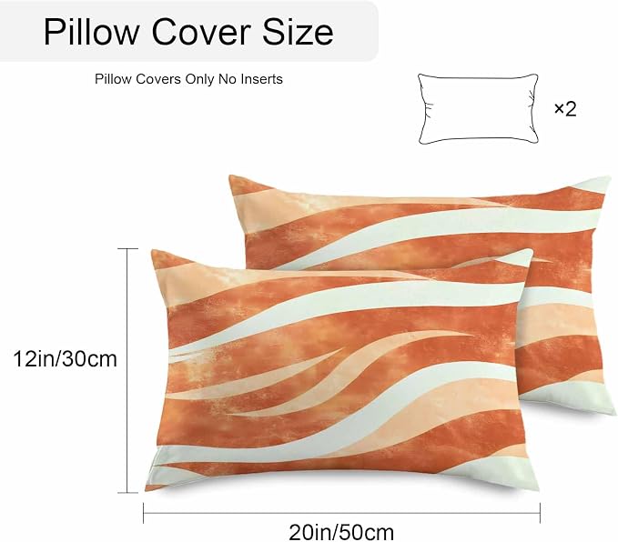 Burnt Orange Waves Waterproof Outdoor Pillow Covers Set of 2 Home Decor, Ombre Sea Ripples Shabby Beach Pillowcase Patio Pillow Covers for Couch Bench Furniture Garden 20x12in