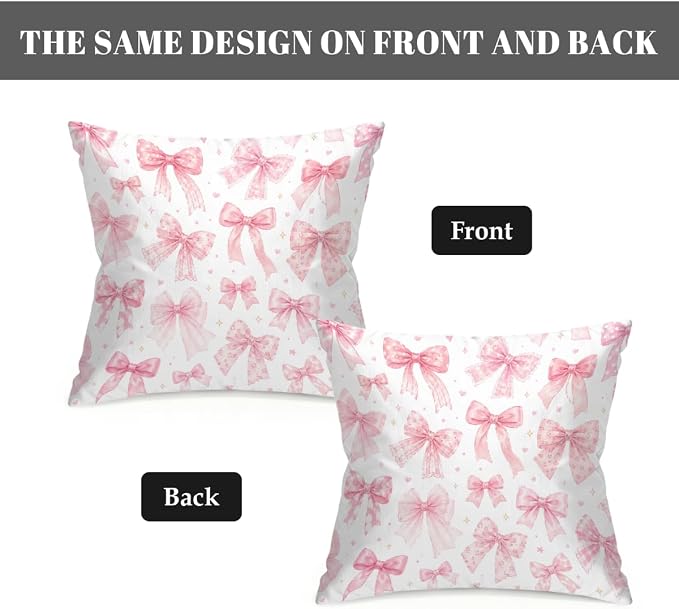 Waterproof Outdoor Pillow Covers Patio Throw Pillow Cases 18x18 Bows | Decorative Throw Pillows Patio Cushion Covers Set of 2, Outdoor Pillow Inserts Cover for Couch Chair