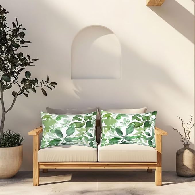 Outdoor Pillows Waterproof Set of 2 Outdoor Pillow Covers 28x36 Inch, Green Throw Pillows Plant Pillow Covers, Summer Garden Decorative Pillows Outdoor Pillows for Patio Furniture Car Home Decor-hs111