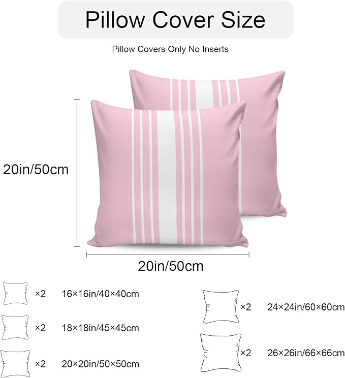 Pink White Stripe Outdoor Pillow Covers 26x26 Inch Throw Pillow Covers Set of 2 Waterproof Decorative Pillow Cases Modern Rustic Vertical Striped Cushion Covers for Patio Furniture Garden Couch Sofa