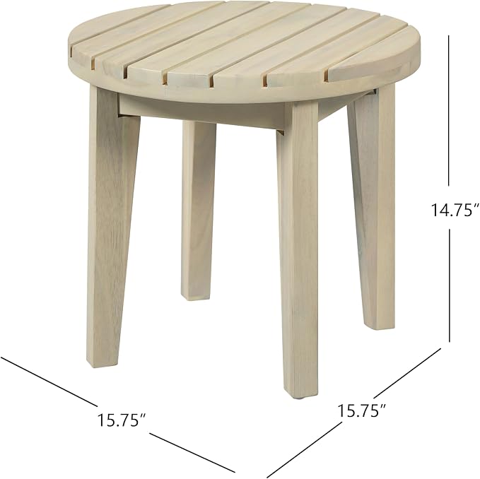 Christopher Knight Home Parker Acacia Wood Outdoor Coffee Table, Small Side Table for Patio Furniture Set, Solid Wood Round End Table for Patio/Deck/Garden, Light White