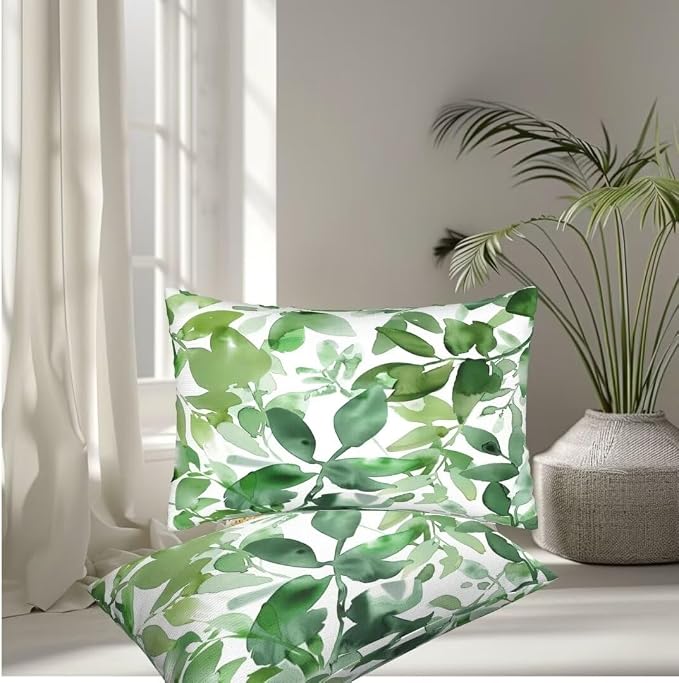 28x36 Pillow Covers Pack of 2, Green Pillows Fall Decorative Pillows, Plant Throw Pillows Lumbar Cushion Covers, Rectangle Throw Pillow Covers for Sofa Farmhouse Room Decor, Gifts, 70x90 cm -hs111