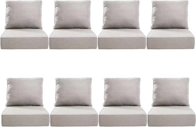 Luxury 24*24*6in Outdoor Patio Cushions, 8 Pieces Beige Outdoor Cushion | 6in Outdoor Patio Cushions, Water-Resistant, Reversible, Removable Cover, for Patio Chairs Sofa Couch Loveseat