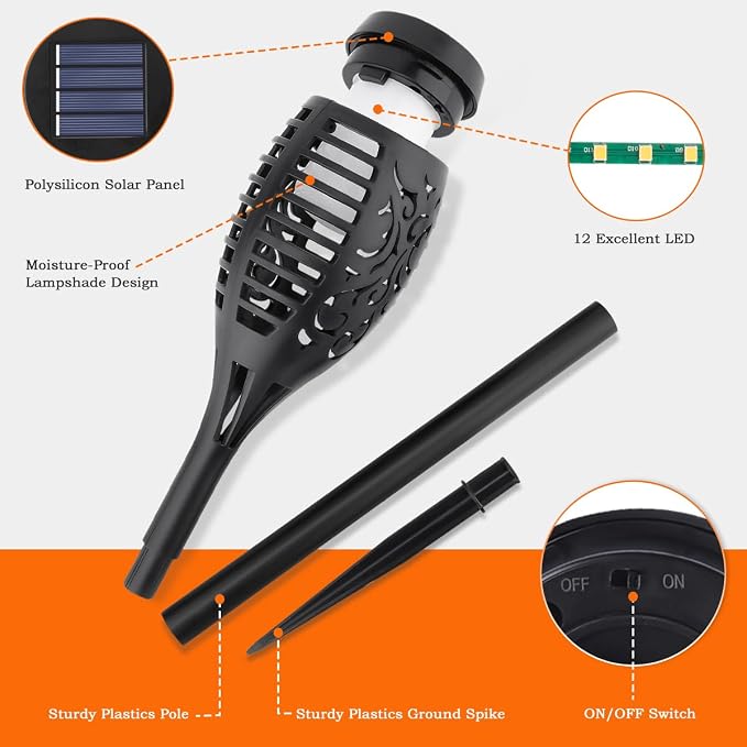 10Pack Solar Torch Light Outdoor Flickering Flame for Halloween Decorations | Solar Lights for Outside Halloween Decor, Waterproof Garden Light Solar Powered, Flame Torches for Yard Pathway Decorations