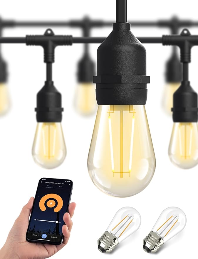 XMCOSY+ Outdoor String Lights, 123FT Smart Dimmable Edison Bulb Patio Light | Smart App & Voice Control LED String Lights, Custom Schedules, Dimming, Warm White Light for Outside, Yard,Porch, Warerproof