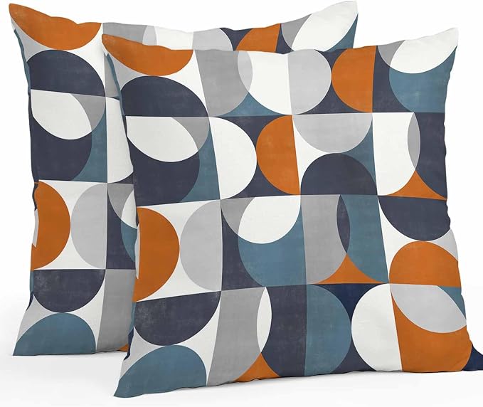 Vandarllin Outdoor Throw Pillows Covers 26x26 inch Set of 2 Waterproof Mid Century Geometric Decorative Zippered Cushion Covers for Patio Furniture, Abstract Modern Orange Blue Lumbar Pillowcases