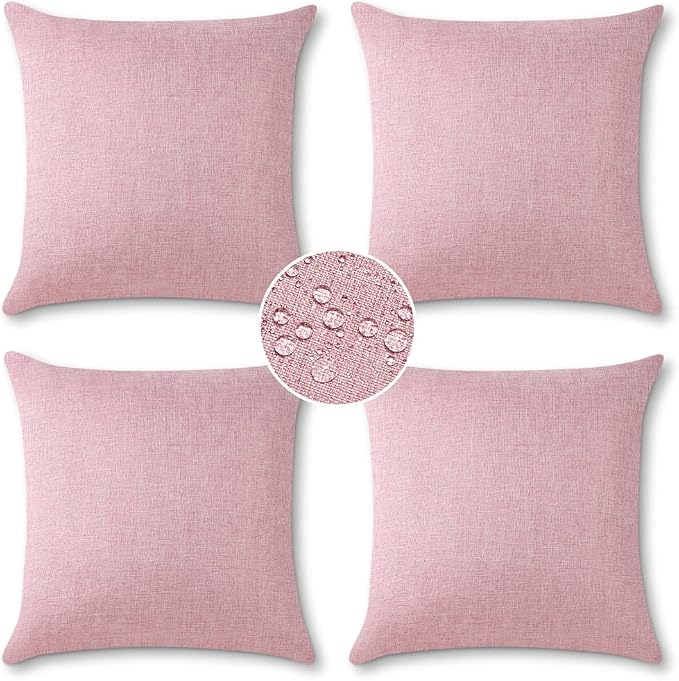 OTOSTAR Outdoor Waterproof Throw Pillow Covers Garden Decorative Cushion Case Pillow Covers Square Outdoor Pillowcases Patio Pillows for Couch Sofa Tent Balcony Home Decor 18x18 Inch Pack of 4 (Pink)