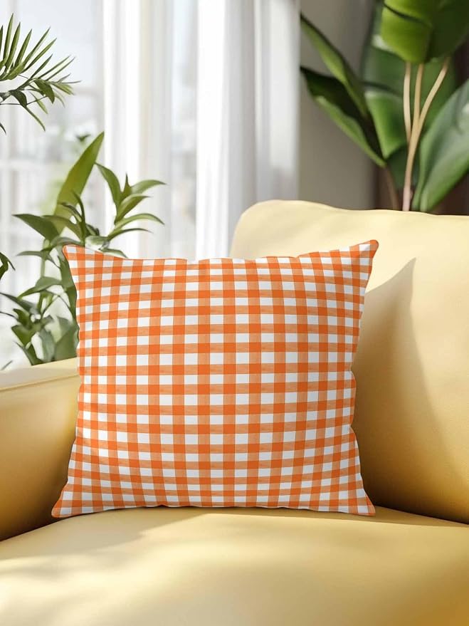 Outdoor Waterproof Throw Pillows Orange Buffalo Plaid Patio Pillows,Decorative Pillow Covers with Insert,Pillow Cushion Case for Garden Couch Sofa Classic Gingham Check Watercolor
