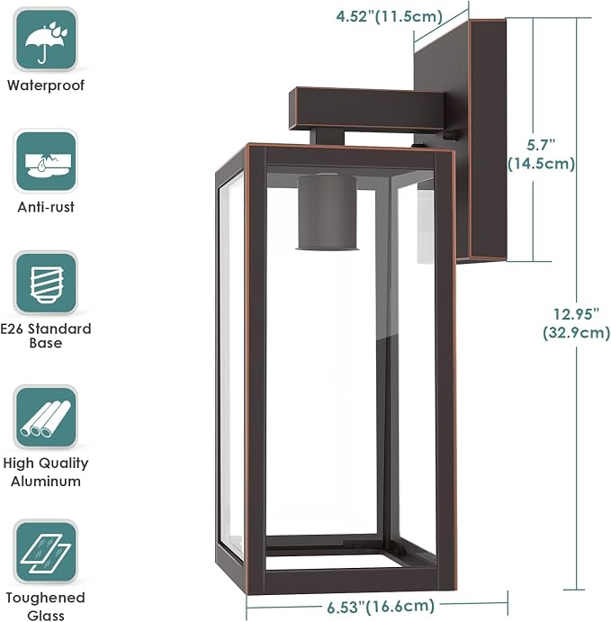 MAXvolador Outdoor Wall Lantern, Exterior Waterproof Wall Sconce Light Fixture, Oil Rubbed Bronze Anti-Rust Mount Light Glass, E26 Porch Patio Lighting | Porch Wall Sconce Oil Rubbed Bronze, Anti-Rust, E26 Socket, Clear Glass, Outside Wall Mount Light,...