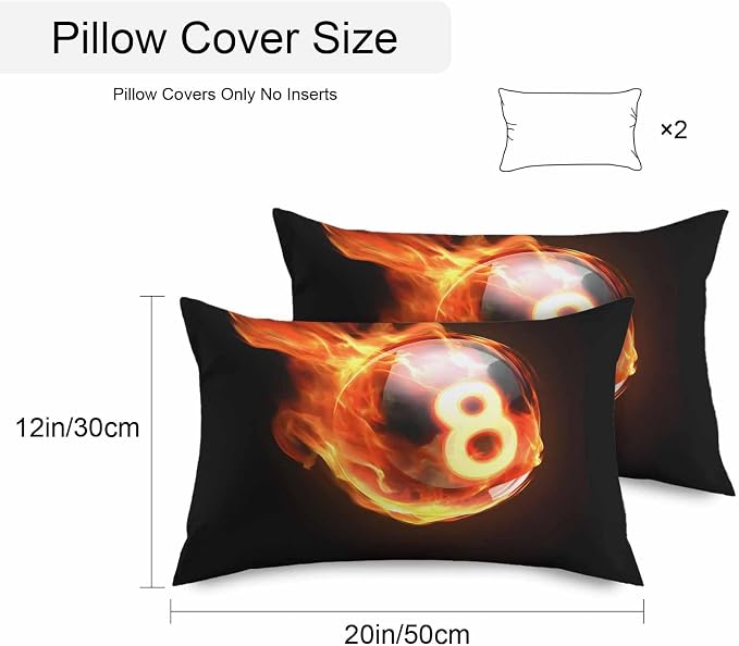 Billiards Outdoor Pillow Covers 20x12 Inch Lumbar Pillow Covers Set of 2 Waterproof Decorative Throw Pillow Cases Modern Buruning Flame Sport Black Background Cushion Covers for Patio Furniture Garden