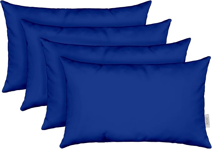 RSH DECOR: Sunbrella Lumbar Throw Pillows Set of 4 | 20" x 12" | Water and Fade-Resistant Performance Fabric | Outdoor Pillow Covers with Down-Alternative Inserts | Canvas True Blue