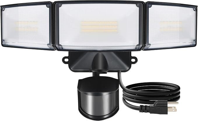 LUTEC 50W Motion Sensor Outdoor Lights, 5500 LM Plug in Flood Light Outdoor, Dusk to Dawn, IP65 Waterproof Security Lighting, 5000K Daylight, Adjustable Wall-Mounted for Garage, Yard, Porch (Black)