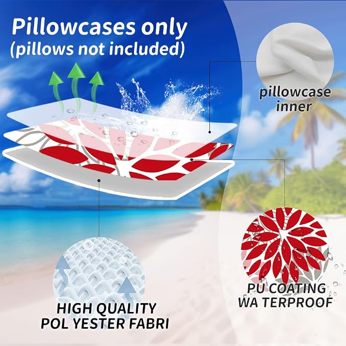 DFXSZ Outdoor Waterproof Pillow Covers 18x18 Set of 2 Red Pink Grey Flower | Spring Summer Waterproof Flower Throw Pillowcases（No Inserts）Decor for Valentines Patio Funiture Garden Polyester Covers