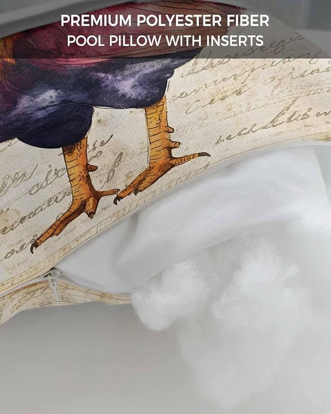 Pack of 2 Outdoor Lumbar Cushions with Inserts, Vintage Rooster Farm Animal Waterproof Fluffy Fade Body Pillows, Patio Furniture Pillow for Home Balcony Garden Decor 12x20IN