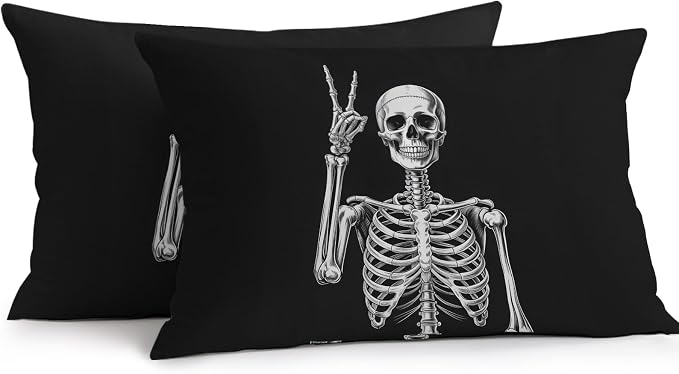 Halloween Skeleton Outdoor Pillow Covers 20x12 Inch Lumbar Pillow Covers Set of 2 Waterproof Decorative Throw Pillow Cases Retro Funny Skull Abstract Black Cushion Covers for Patio Furniture Garden