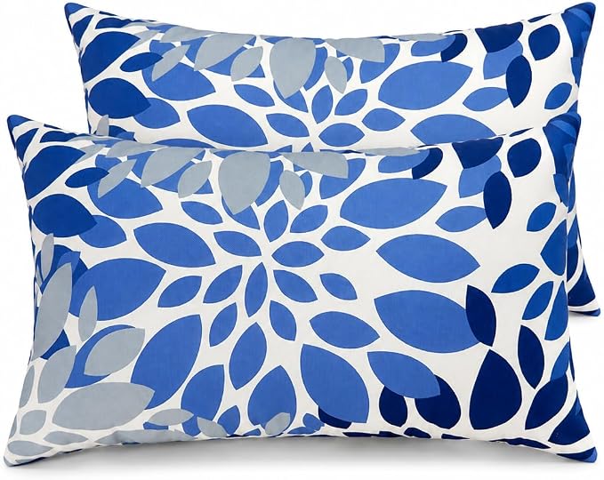 Outdoor Patio Lumbar Pillows Pack of 2, 12"x20" | Fade Resistant Outdoor Waterproof Lumbar Pillow with Inners Decorative Garden Lumbar Cushions for Home Patio Terrace Sofa