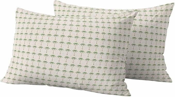 Palm Trees Outdoor Pillow Covers 20"x12" Set of 2, Summer Country Nautical Coastal Beach Ocean Green Tree Waterproof Throw Pillow Covers for Patio Furniture, Decorative Cushion Covers for Porch