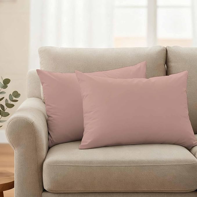 Lumbar Pillow Covers 12 x 20 Inches, Pink Pure Color Waterproof Throw Pillow Cover Set of 2, Aesthetics Contemporary Luxury Decorative Rectangle Cushion Covers for Patio/Couch/Garden