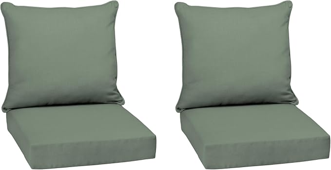 Arden Outdoor Deep Seat Cushion Set, earthFIBER, 24x24, Sage Green Texture | 2-Pack, Outdoor Sofa, Couch, Conversation Set, Weather-Proof, Rain-Proof, Fade Resistant for Chair, Mold and Mildew Resistant