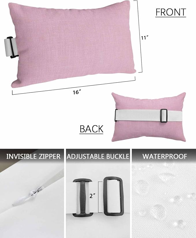 Outdoor Pillow for Chaise Lounge Chair Pink Rustic Vintage Burlap Texture Outdoor Pillows Waterproof with Adjustable Strap Headrest Lumbar Pillows for Garden Patio Furniture 1 Pack 11" x 16"