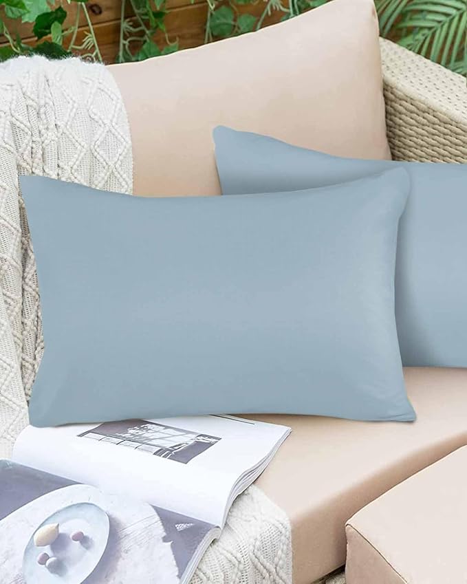 Outdoor Waterproof Throw Pillow Covers Set of 2 Winter Sky Blue Lumbar Pillowcases 20x12 Inches Solid Color Patio Decorative Pillows Cushion Case Patio Pillows for Couch Bed Chair Garden