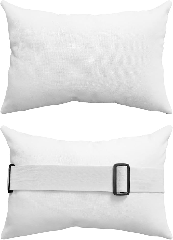 Outdoor Pillow for Lounge Chair with Strap & Insert Pure White Recliner Head Pillow Solid Color Waterproof Headrest Patio Lumbar Pillows for Beach Pool Office Chaise Chair 11x16 Inch