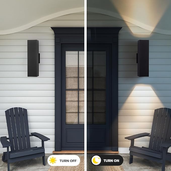 15" Black Square Outdoor Light Fixture,Up and Down Lights Outdoor | E26 Base,ETL listed,Aluminum Modern Outdoor Wall Lights Porch Light Exterior Lighting Fixtures for House Garage Patio Garden