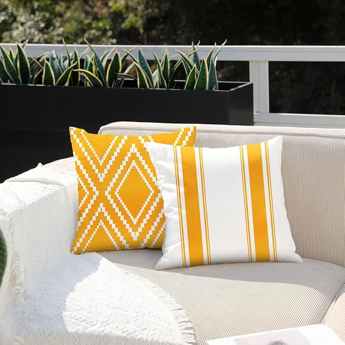 DFXSZ Outdoor Yellow Waterproof Geometry Pillow Covers 18x18 Set of 4 | Spring Summer Waterproof Modern Throw Pillowcases（No Inserts） Outdoor Decor for Patio Funiture Garden Polyester Covers