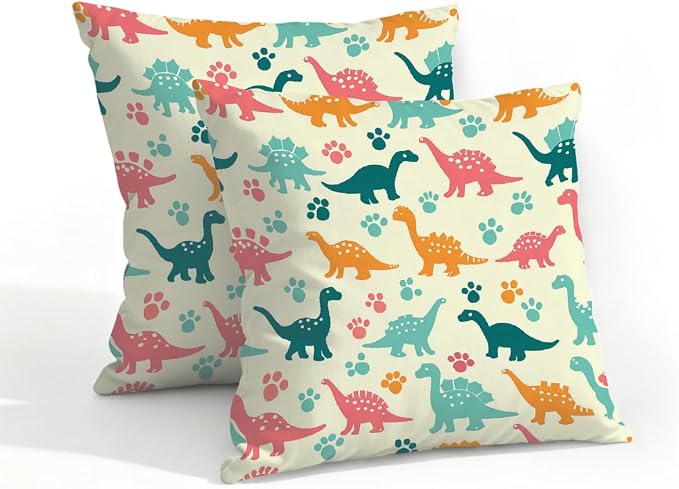 18x18 Inch Outdoor Pillow Covers Set of 2 Waterproof Throw Pillow Covers Decorative Couch Cushion Covers Colorful Dinosaurs Footprint Square Pillowcases Protectors for Patio Garden Sofa