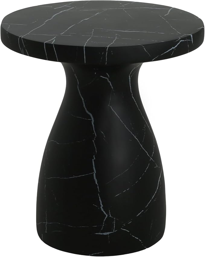Outdoor Side Table 20" Hourglass Shape Concrete Side Table, Patio Tables for Outside Decorative Garden Stools, No Assembly Accent Table for Patio Porch Living Room, Black