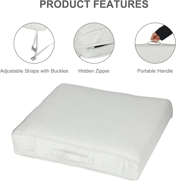 Aoodor Patio Chair Cushions Set of 2, 23 x 26 x 4 Inch Water Resistant Outdoor Seat Cushions with Handle and Ties, Square Corner Cushions for Patio Furniture Garden Lawn, Grey