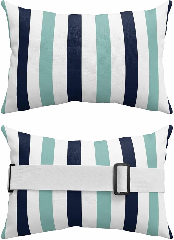 Pack of 4 Outdoor Lumbar Pillow Covers 12x20 Inch, Turquoise Navy Blue Striped Waterproof Throw Pillow Covers Set, Farmhouse Stripe Art Indoor&Outdoor Decorative Cushion Cases for Patio Porch Beach