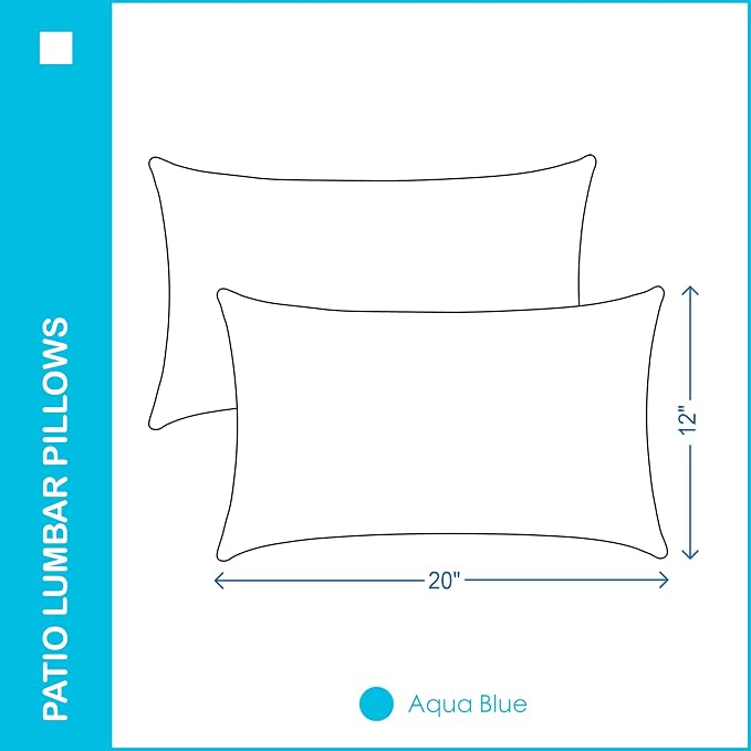 Indoor Outdoor Lumbar Pillows,Waterproof Outdoor Pillows Set of 2 for Patio Furniture,12×20 Inch,Aqua Blue
