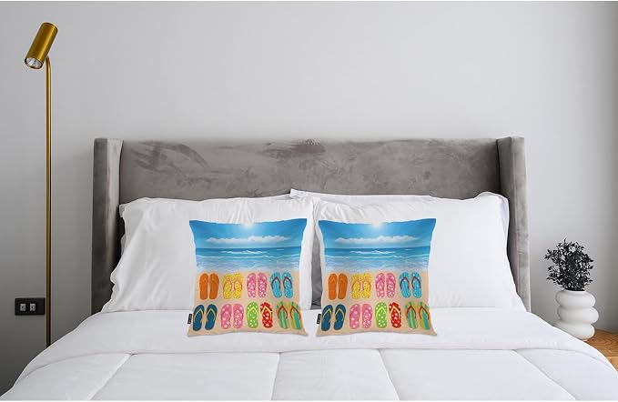 Swono Beach Sandals Decorative Throw Pillow Cushion Covers, Hawaii Beach Sea Flip Flops Cozy Pillowcase Home Decor, Double-Sided Pillow Covers for Bedroom Livingroom Office 18x18 Set of 2 Colorful