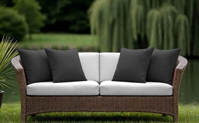 18" x 18" Throw Pillows, Outdoor Waterproof Pillows with Inserts, Square Decorative Pillows for Patio Furniture Garden Couch Sofa Home(Black, Set of 4)
