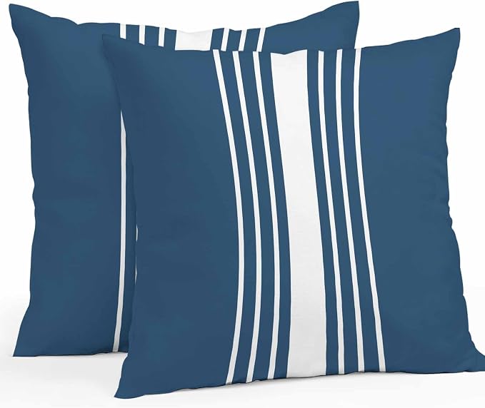 Navy Blue White Stripe Outdoor Pillow Covers 24x24 Inch Throw Pillow Covers Set of 2 Waterproof Decorative Pillow Cases Modern Rustic Vertical Striped Cushion Covers for Patio Furniture Garden Couch