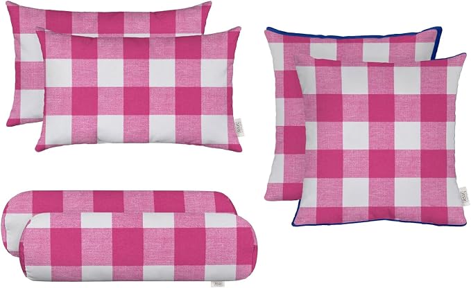 RSH DECOR 6-Pack Pillow Set | All-Weather Spun Fabric | Water & Fade-Resistant | Outdoor Throw Pillows | 20" x 12" Lumbar, 17" Square, & 20" x 6" Neck Roll | Made in USA (Black & White Aztec)